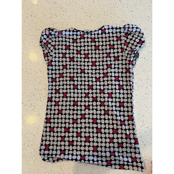 5 7 9 Black White Pink Polka Dot V-Neck Cap Sleeve Blouse Short Sleeve M - Picture 3 of 3